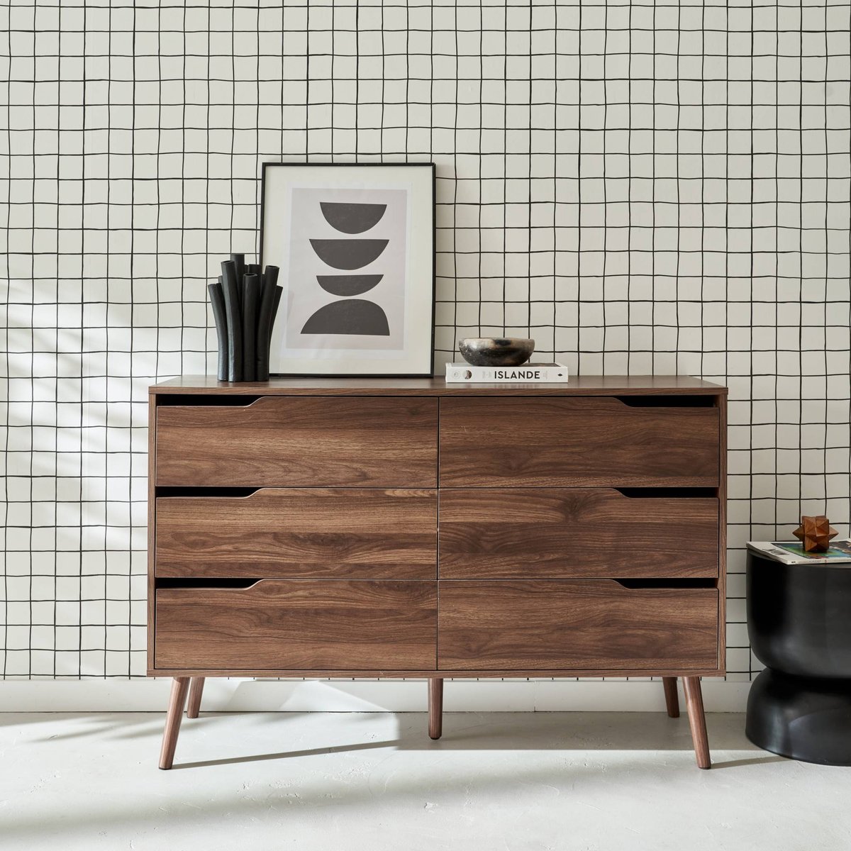Commode décor bois 6 tiroirs NEPAL noyer, SWEEEK