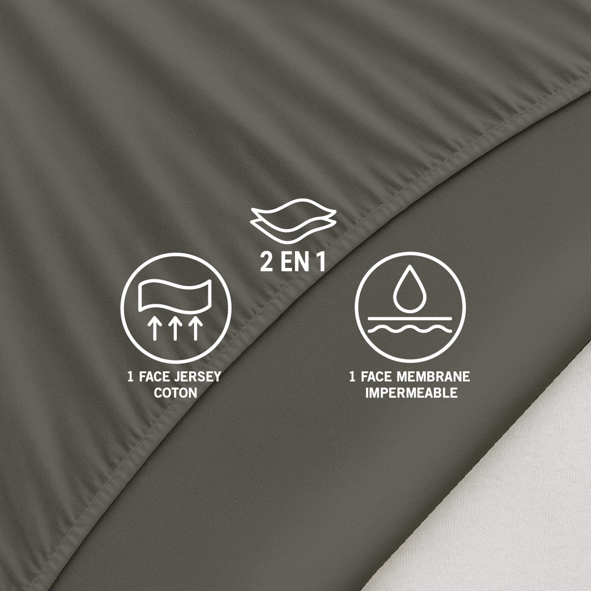 Drap Housse 2 en 1 - Alèse Imperméable intégrée - Coloris Sable marron, DODO