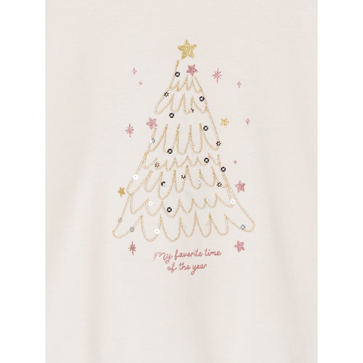 Tee-shirt noël motif sapin brillant manches longues écru, VERTBAUDET