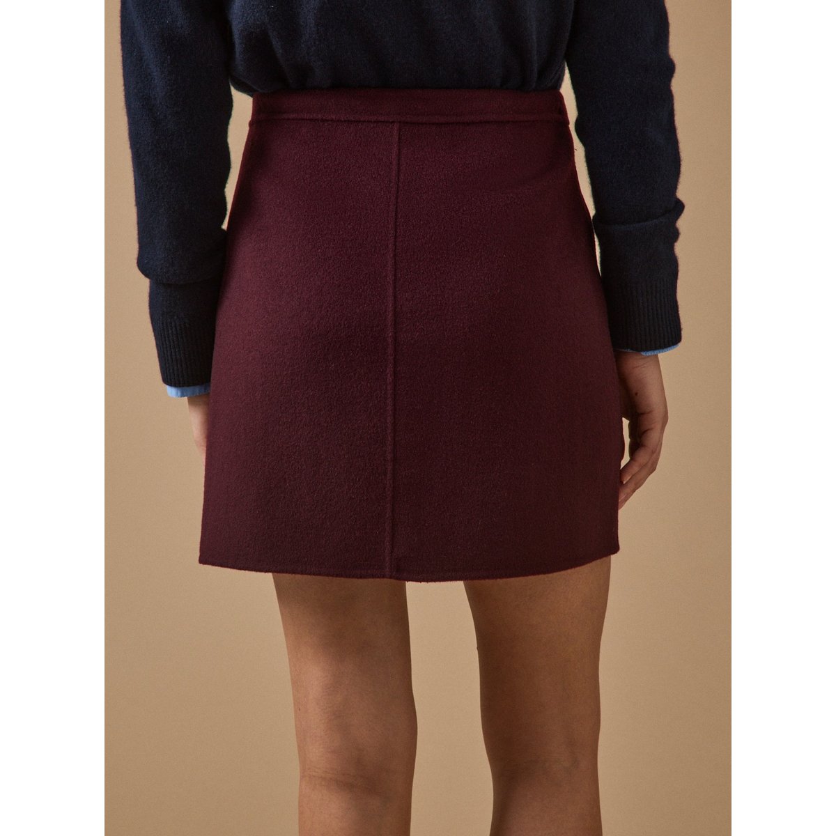 Jupe courte lainage double face bordeaux fonce, CYRILLUS