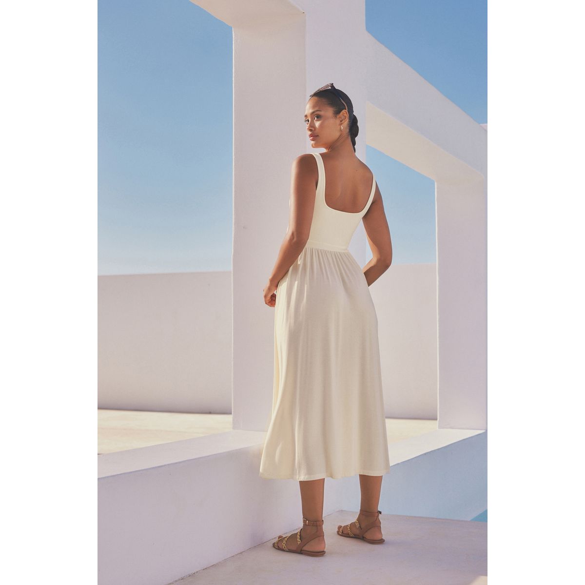 Robe d'été cintrée en jersey crème, NEXT