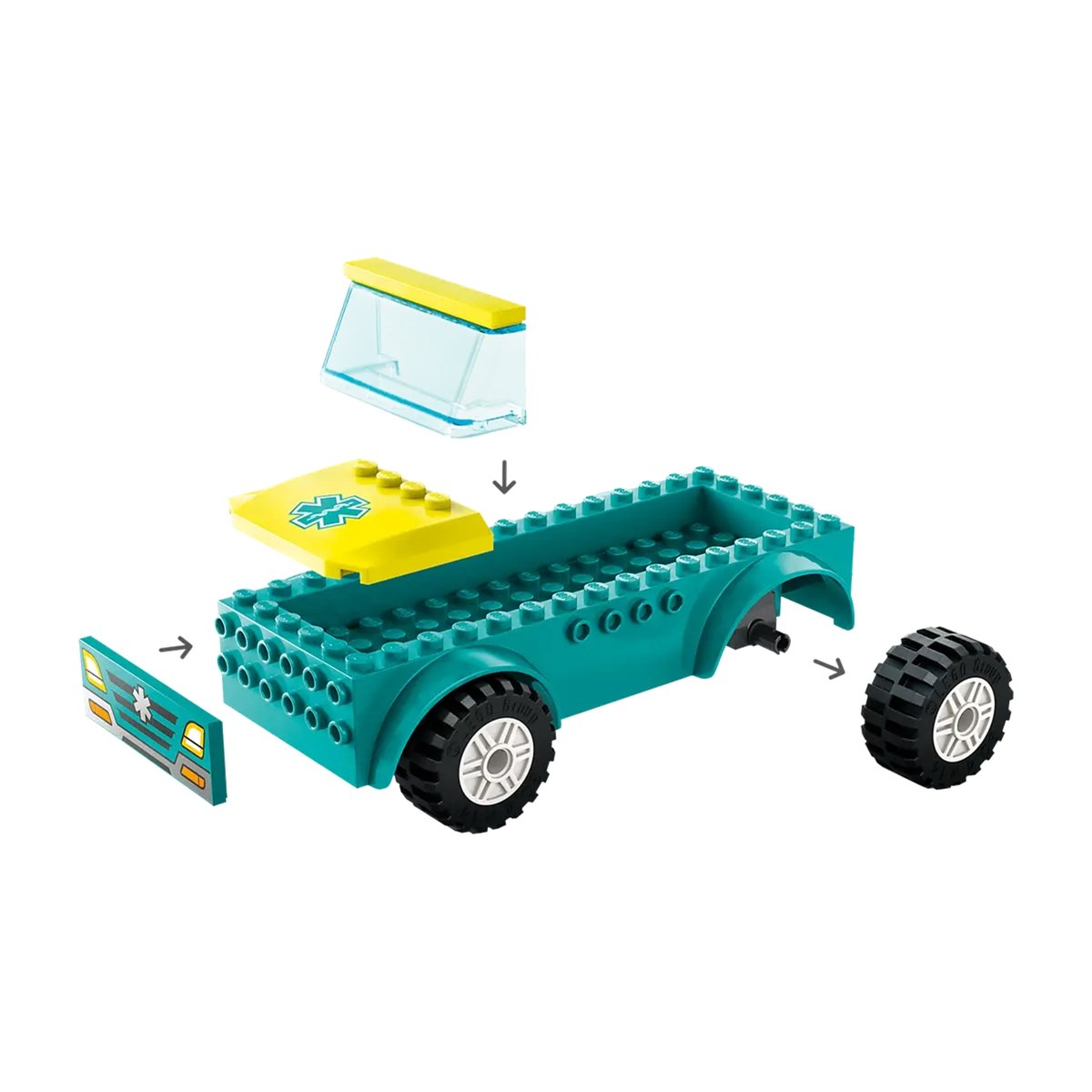 L'ambulance de secours et le snowboardeur multicolore, LEGO