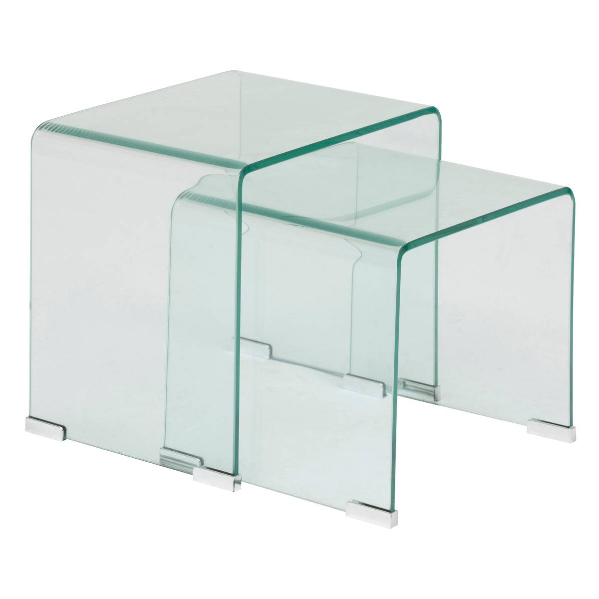 Lot de 2 tables basses gigognes verre trempé LENIA transparent, ATMOSPHERA