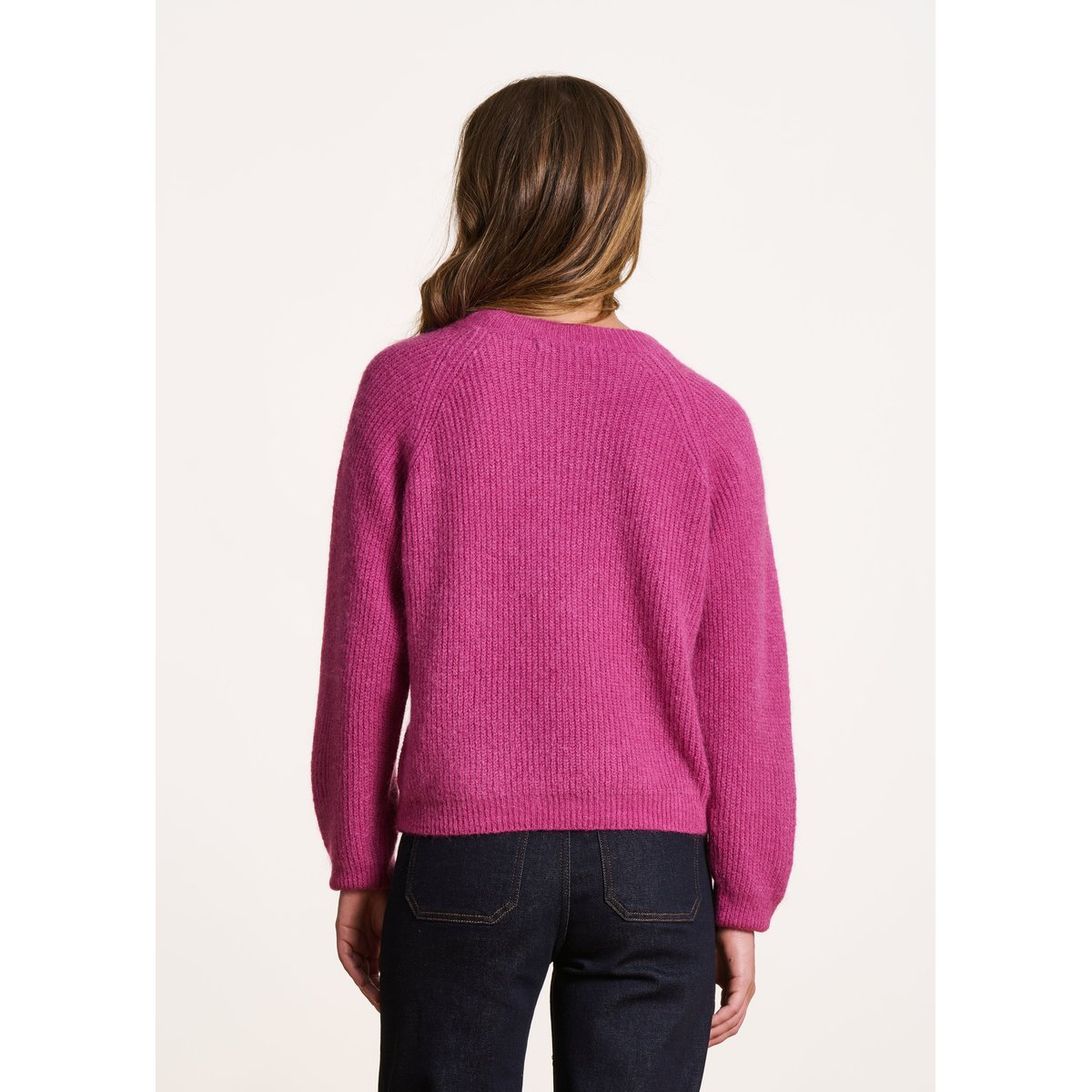 Pull manches longues col rond maille à côtes pivoine, LA FEE MARABOUTEE