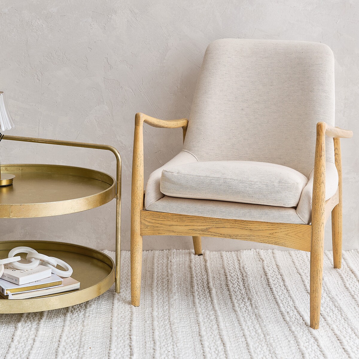 Casa Mid-Century Linen & Solid Oak Armchair cream, ÉDITÉ