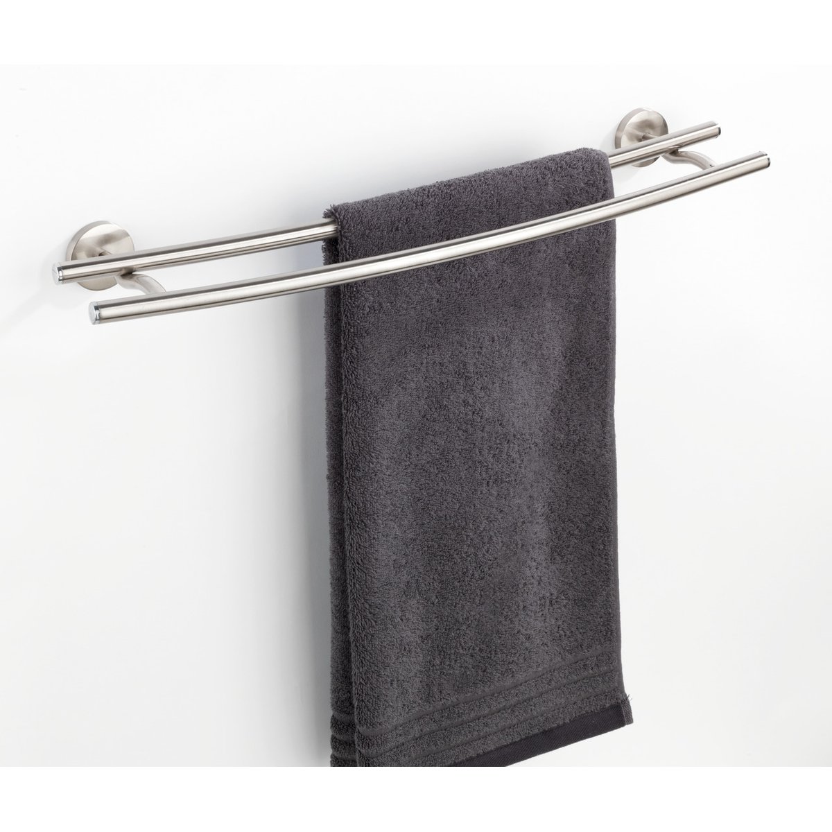 Porte serviette mural 2 barres CUBA argent mat, WENKO