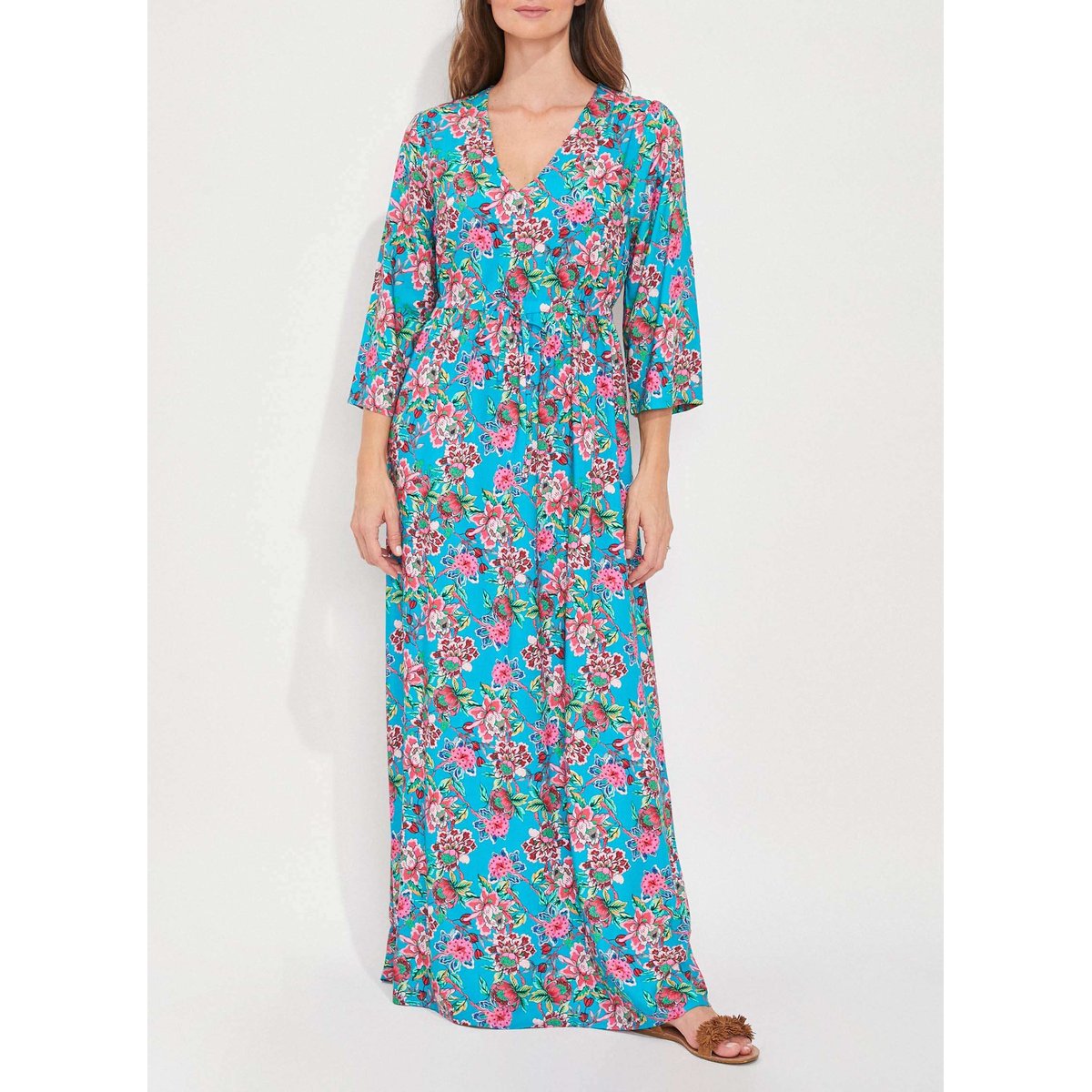 Robe longue imprimée fluide Ecovero QUIMPUR bleu canard praveen, LA FIANCÉE