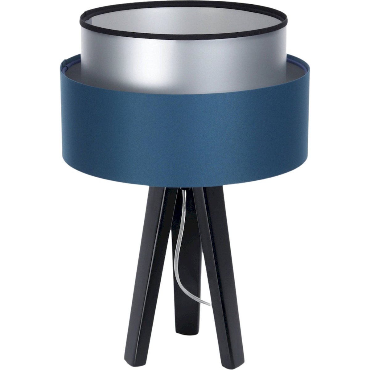 Lampe à poser ronde en satin, DUO ELLEGANT bleu marine satiné intérieur argenté, BPS KONCEPT