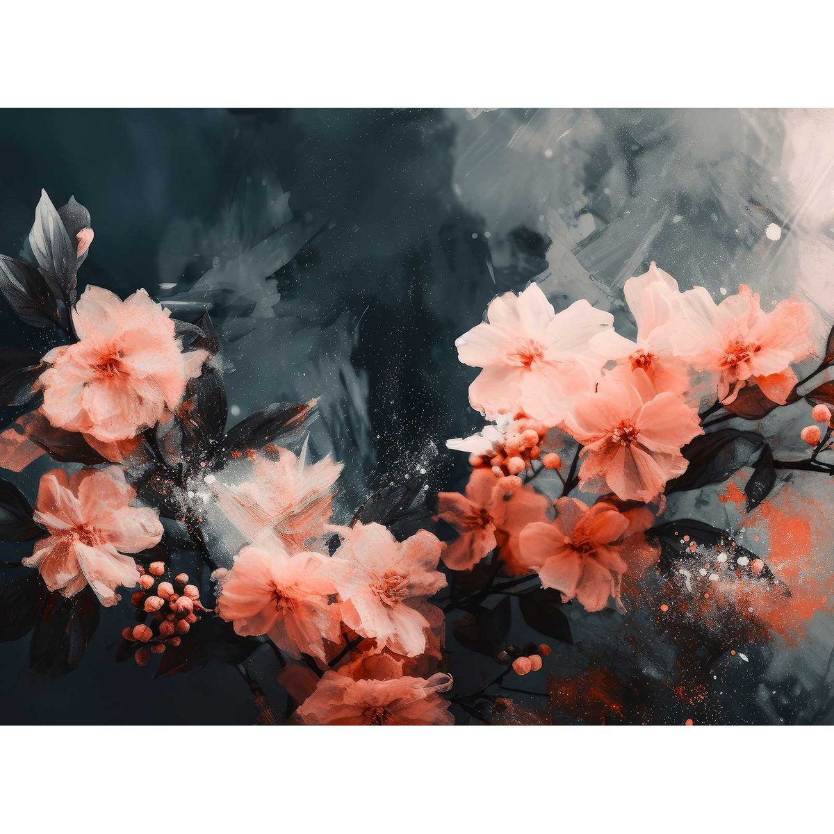 Papier peint roses sur gris intissé, HEXOA