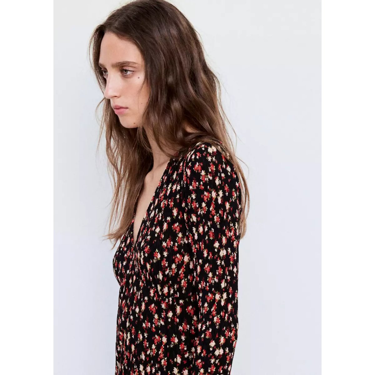 Robe plissée imprimée noir, MANGO