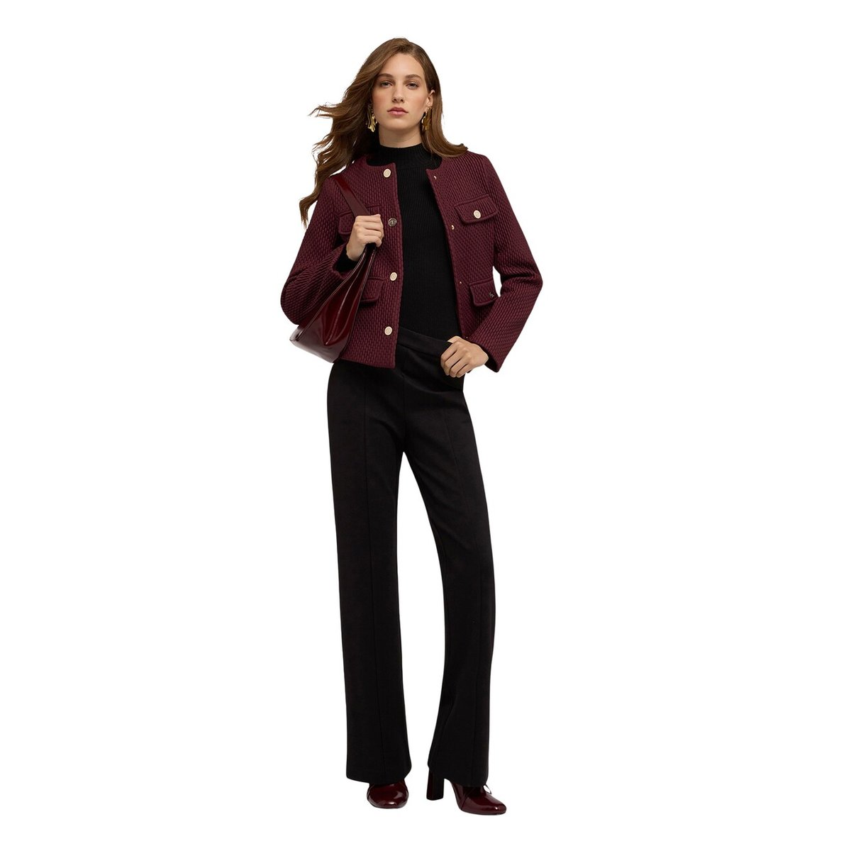 Pantalon évasé avec motif œillets burgundy, MOTIVI