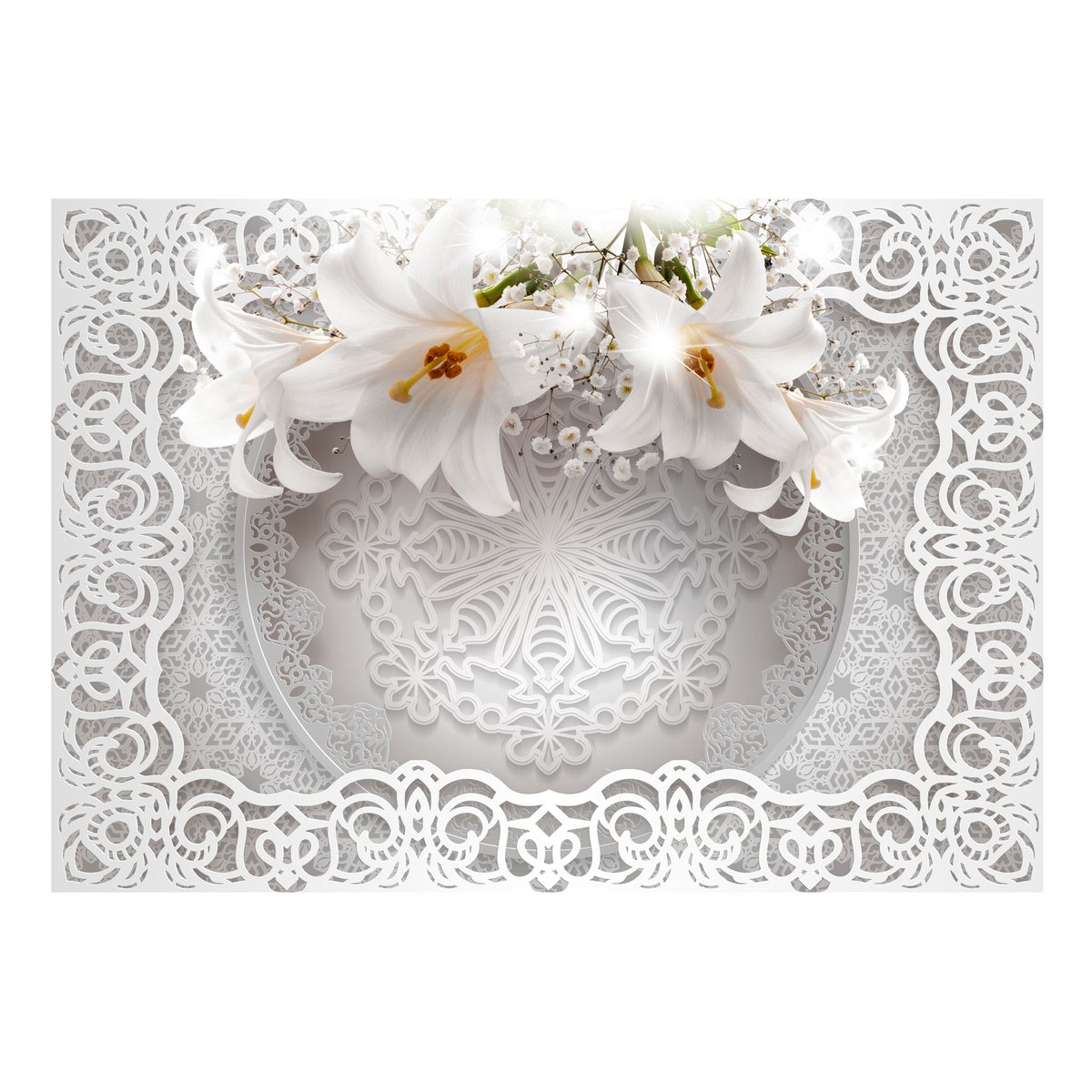 Papier peint intissé panoramique Fleurs Lilies and Ornaments jaune / doré, EDEN