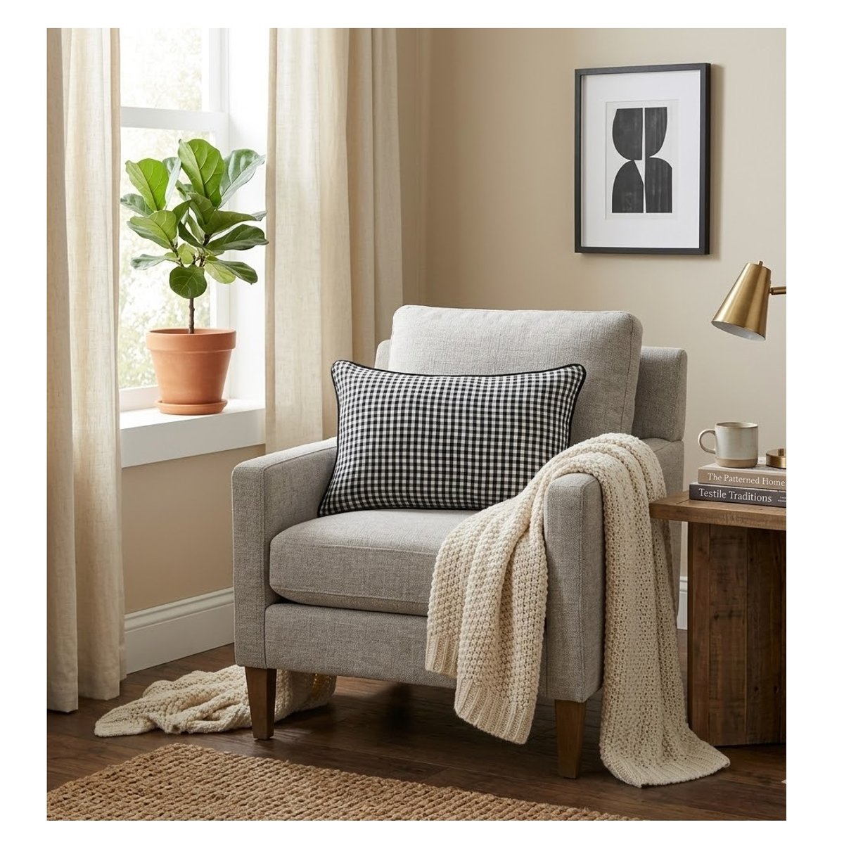 Coussin en gaze de coton Vicky vichy noir, EDEN