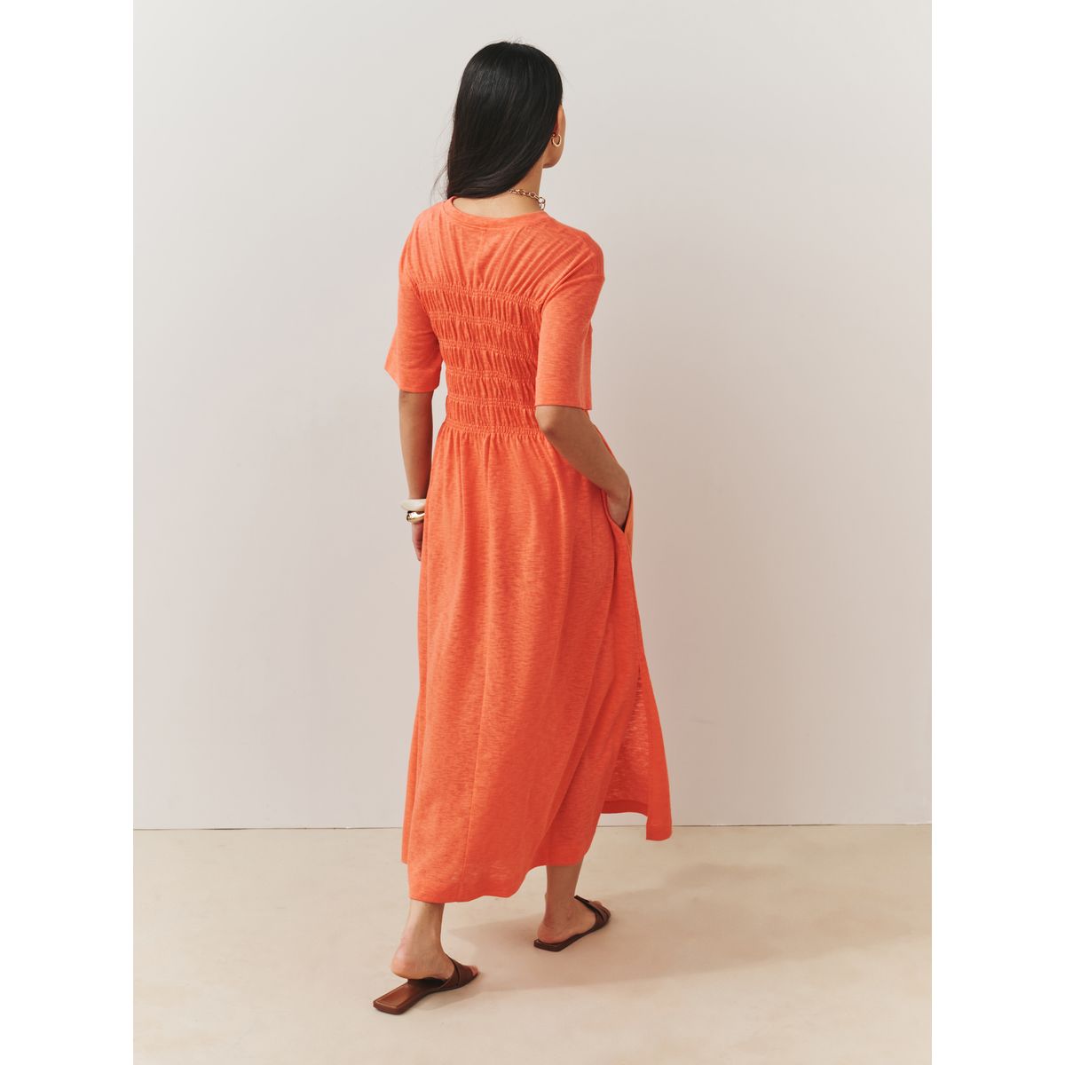 Robe t-shirt mi-longue à manches courtes orange corail, NEXT