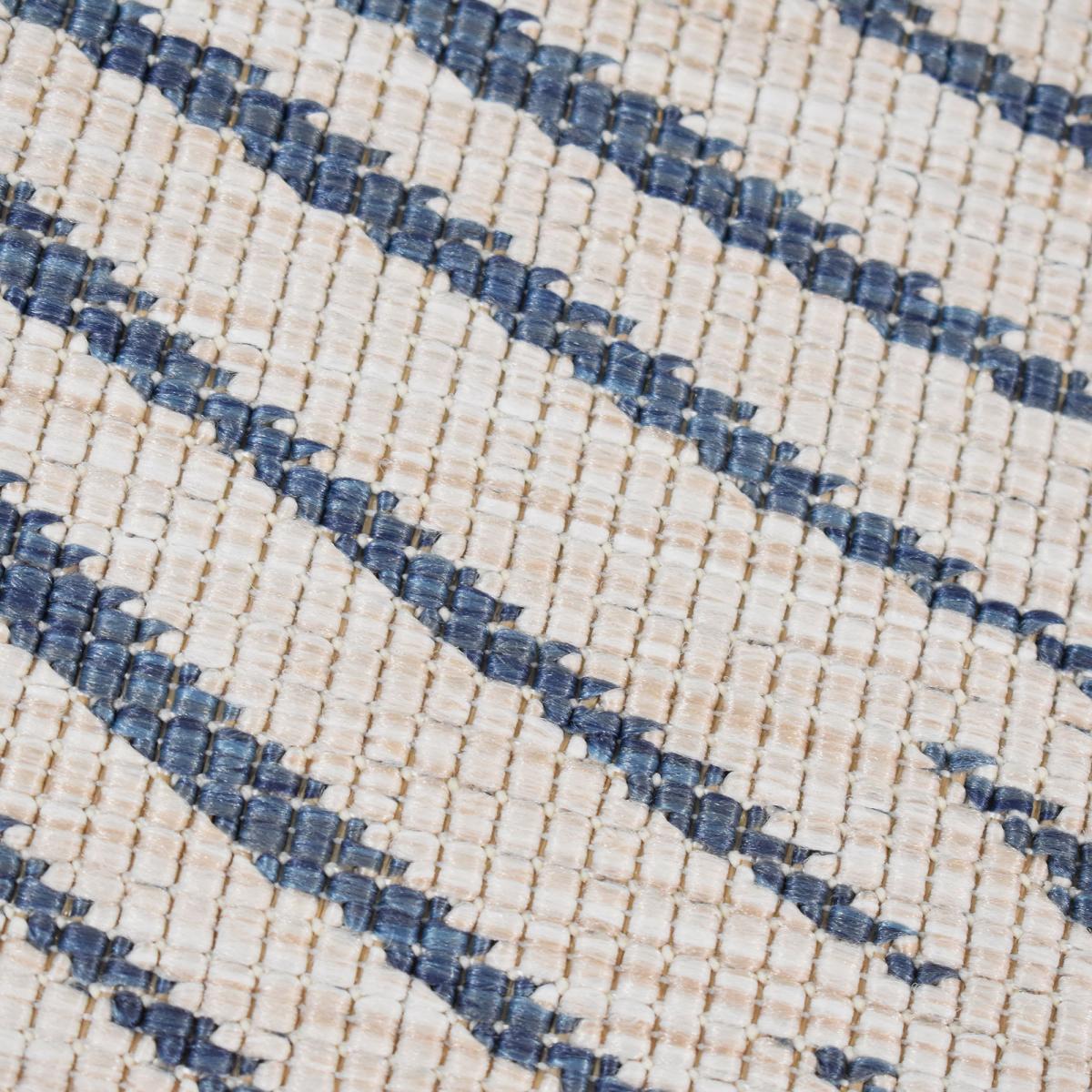 Tapis rond d'extérieur, kilim reversible LYN2 B ROND REVERSIBLE bleu, crème, UN AMOUR DE TAPIS