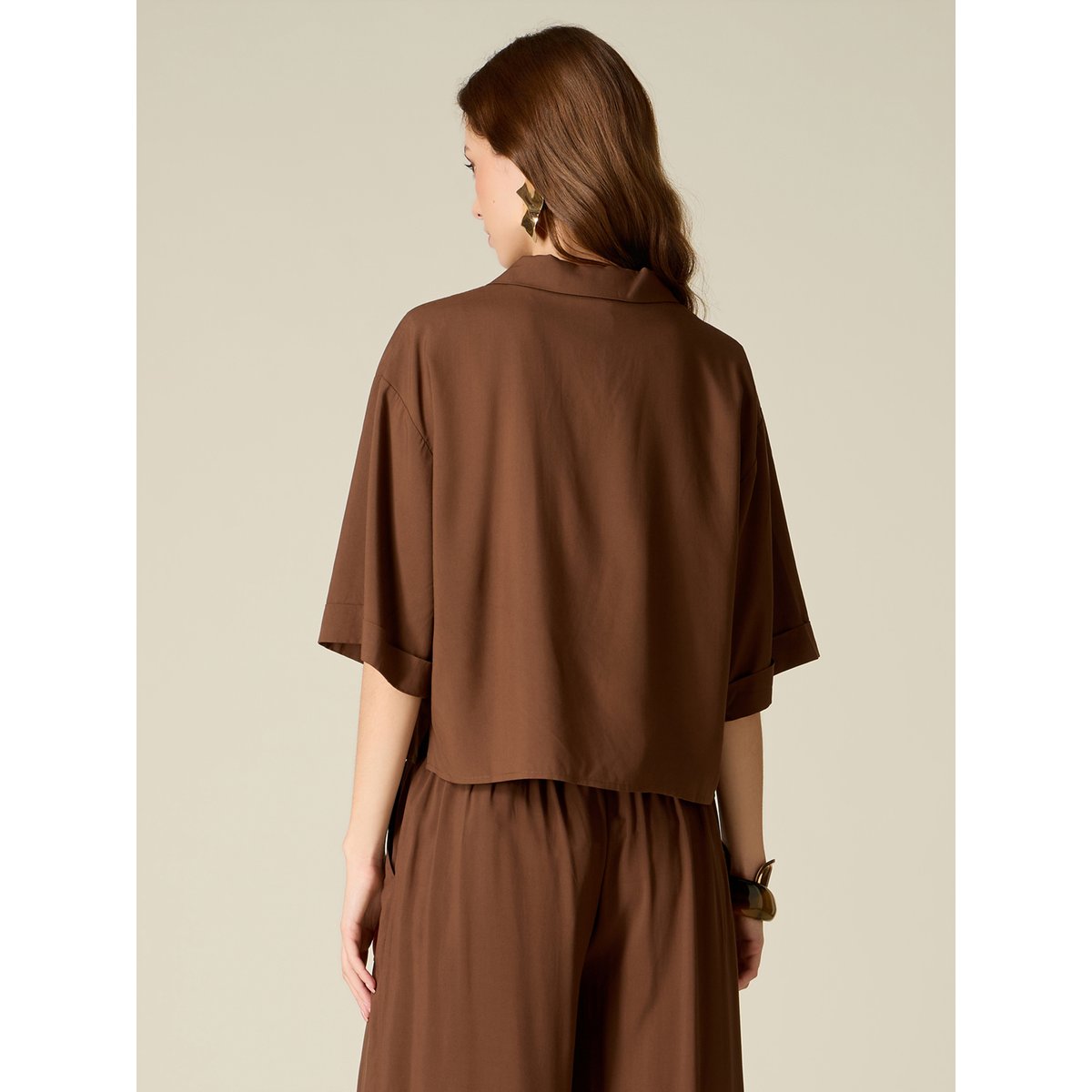 Chemise courte en viscose marron, OLTRE