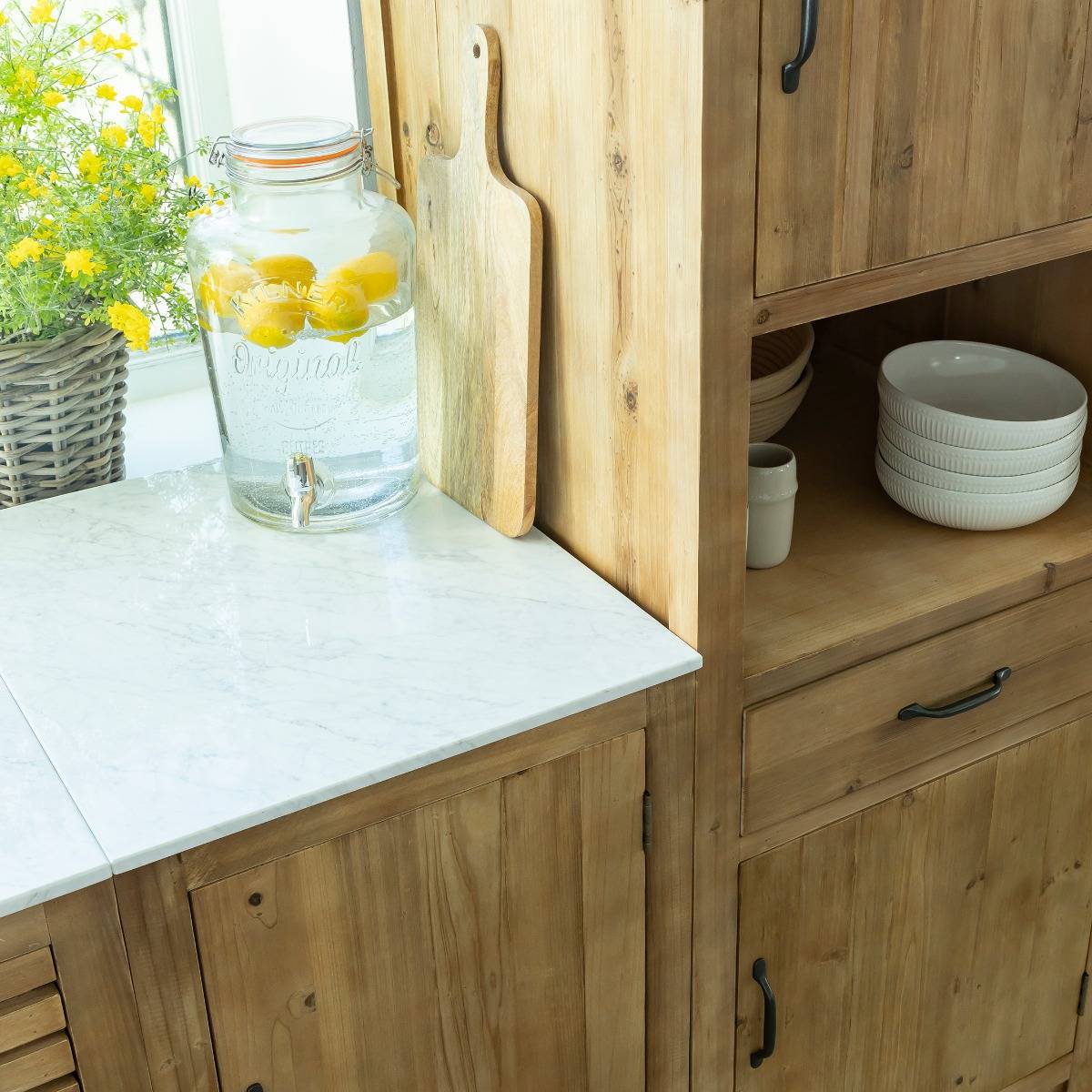Meuble bas de cuisine en bois recyclé EPURE bois clair, MADE IN MEUBLES