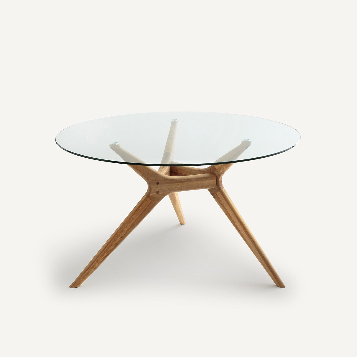 Table ronde en verre trempé et chêne massif, 6 couverts, MARICIELO chêne naturel, AM.PM