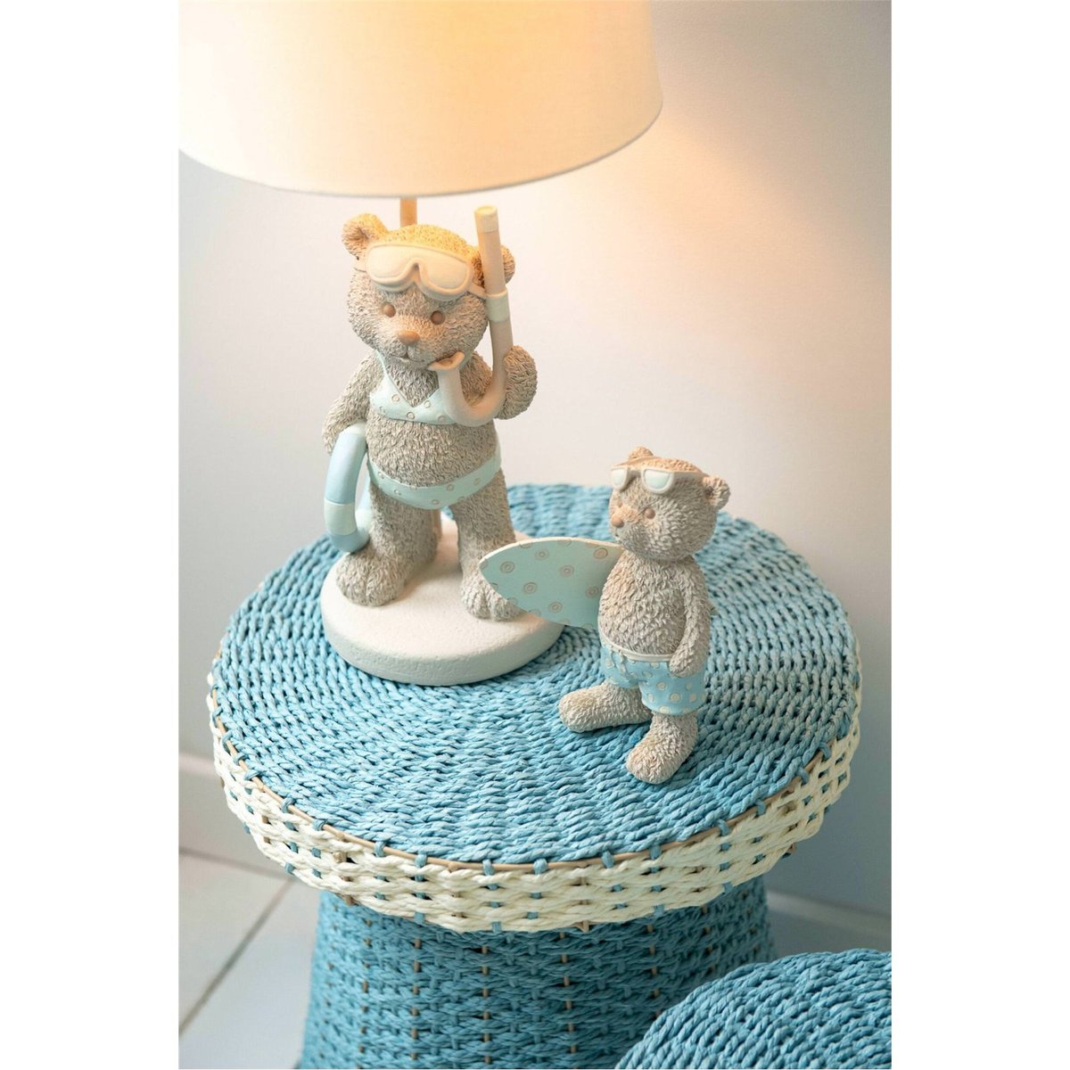 Lampe de table ours plage en résine, Lot de 2 beige et bleu clair, RECOLLECTION