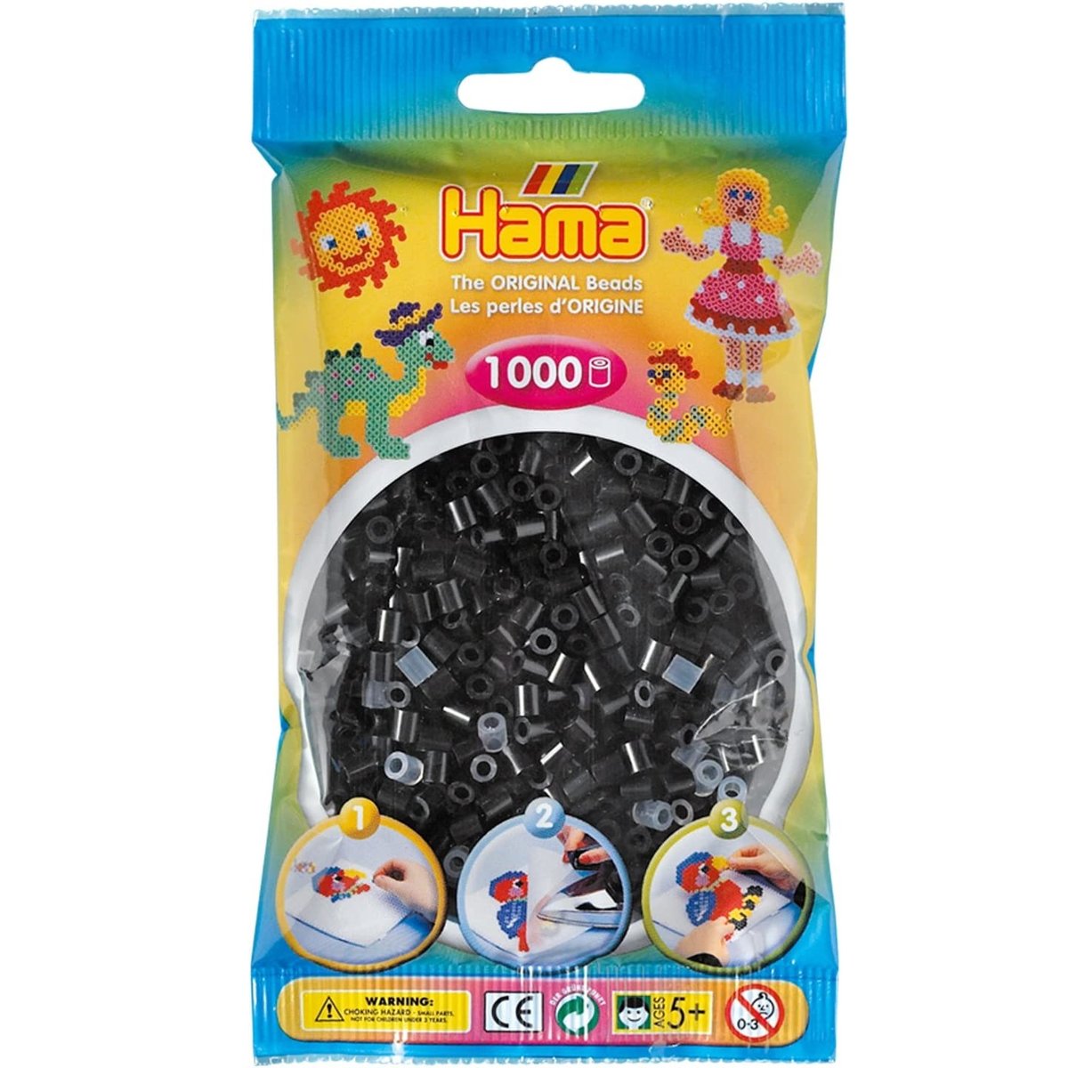 Sachet 1000 perles plastique noir, HAMA