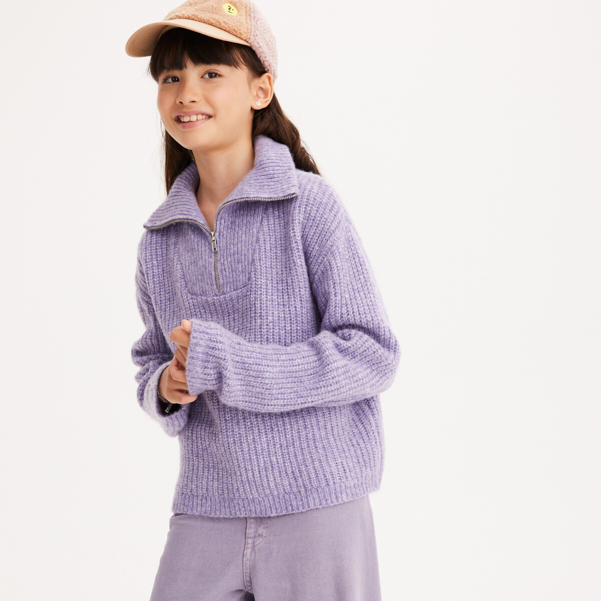 Half Zip Jumper in Chunky Knit purple, LA REDOUTE COLLECTIONS