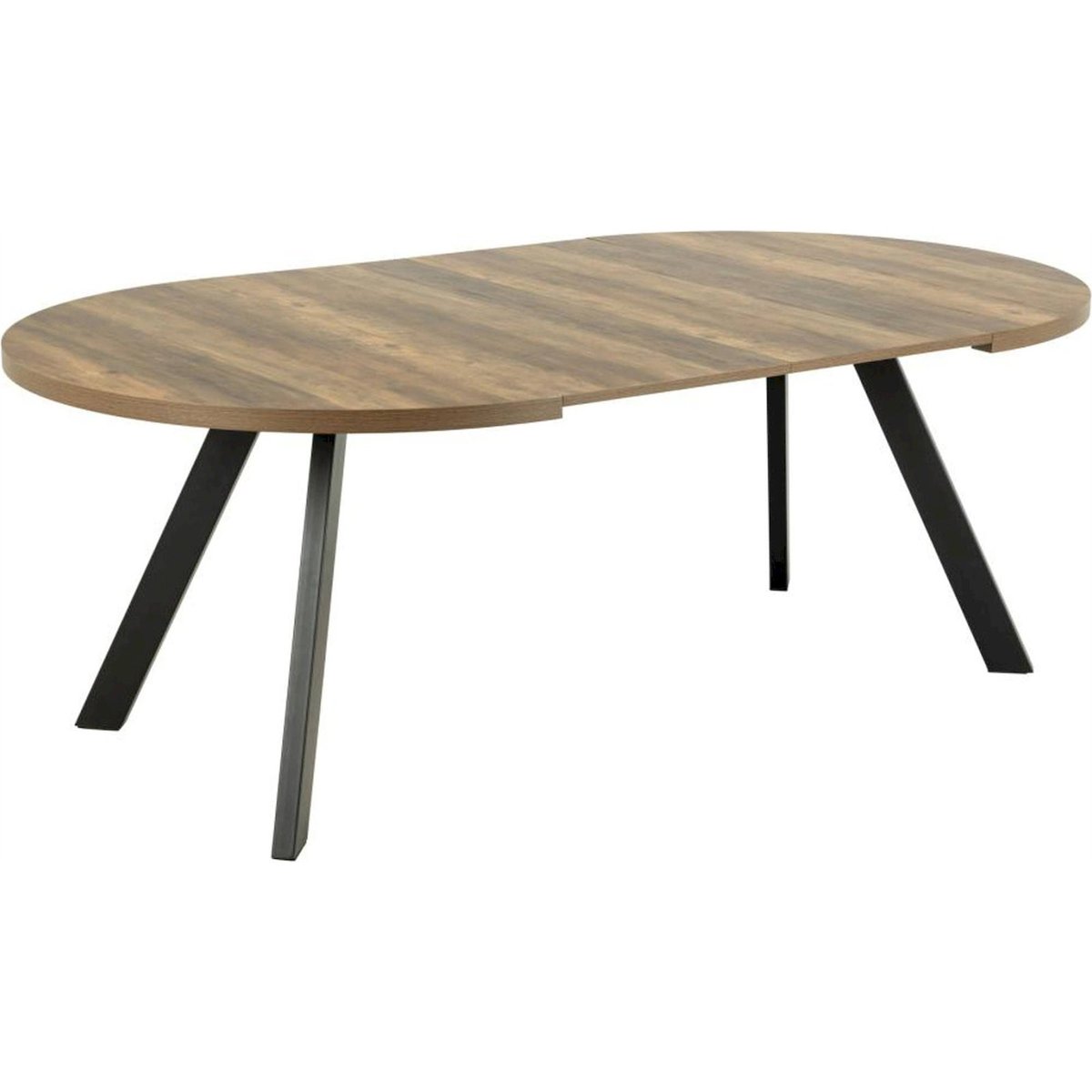 Table à manger ronde extensible AGADIS chêne structuré et noir mat, RECOLLECTION