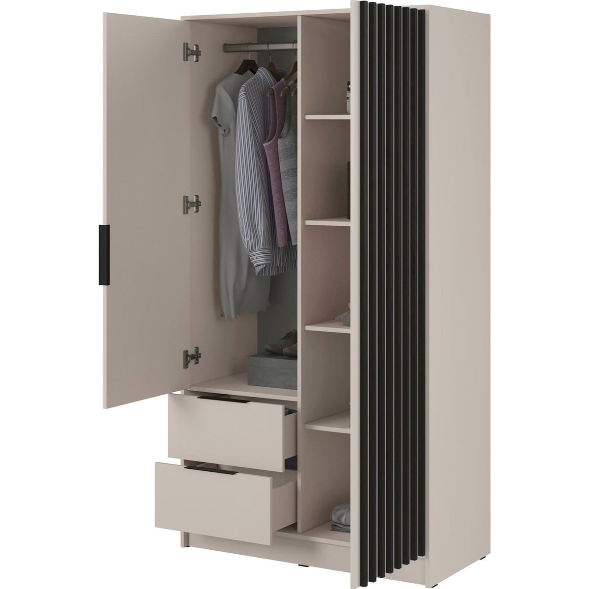 Armoire 2 portes à lattes chêne KARETTE gris et bois clair, RECOLLECTION