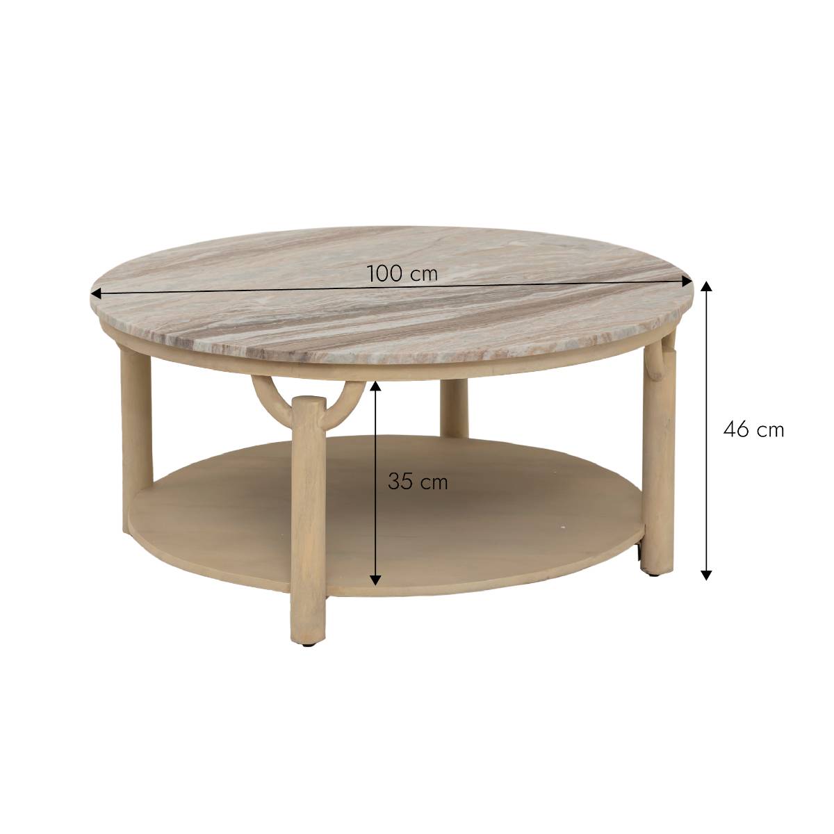 Table basse en marbre ronde ISABELLA bois clair, MADE IN MEUBLES
