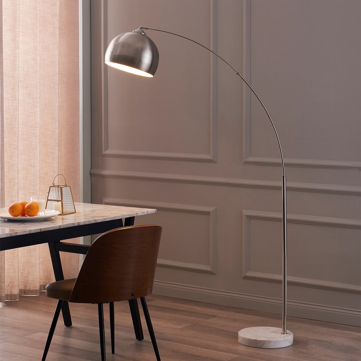 Lampadaire Intérieur Arc Métal avec base marbre, ARQUER gris, TEAMSON HOME