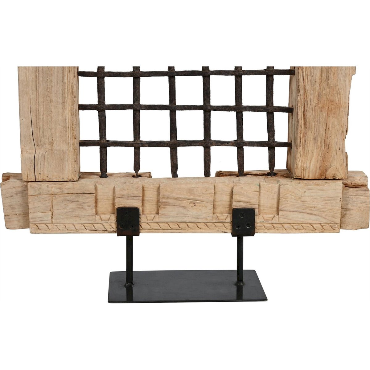 Sculpture décorative en bois rectangulaire style antique teck naturel clair et noir, RECOLLECTION