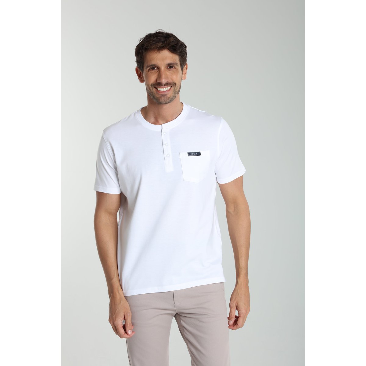 T-shirt manches courtes coton HENLEY blanc, GENTLEMAN FARMER