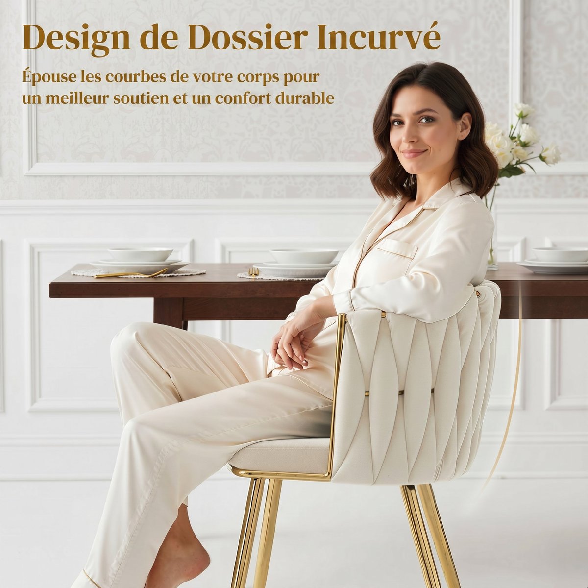 Chaise de salle à manger Velours (100% crème, HOMCOM