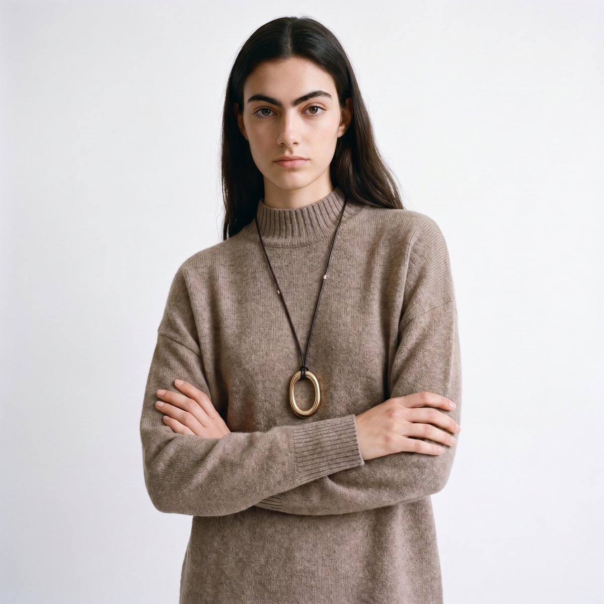 Robe-pull en maille douce avec col montant et manches longues ARIENE marron, ARTLOVE
