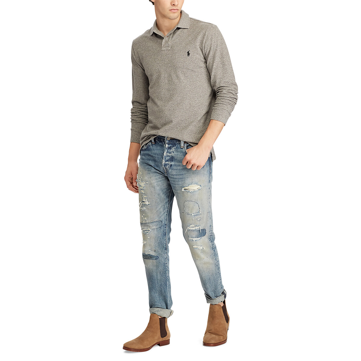 Slim-fit poloshirt in piqué grijs, POLO RALPH LAUREN