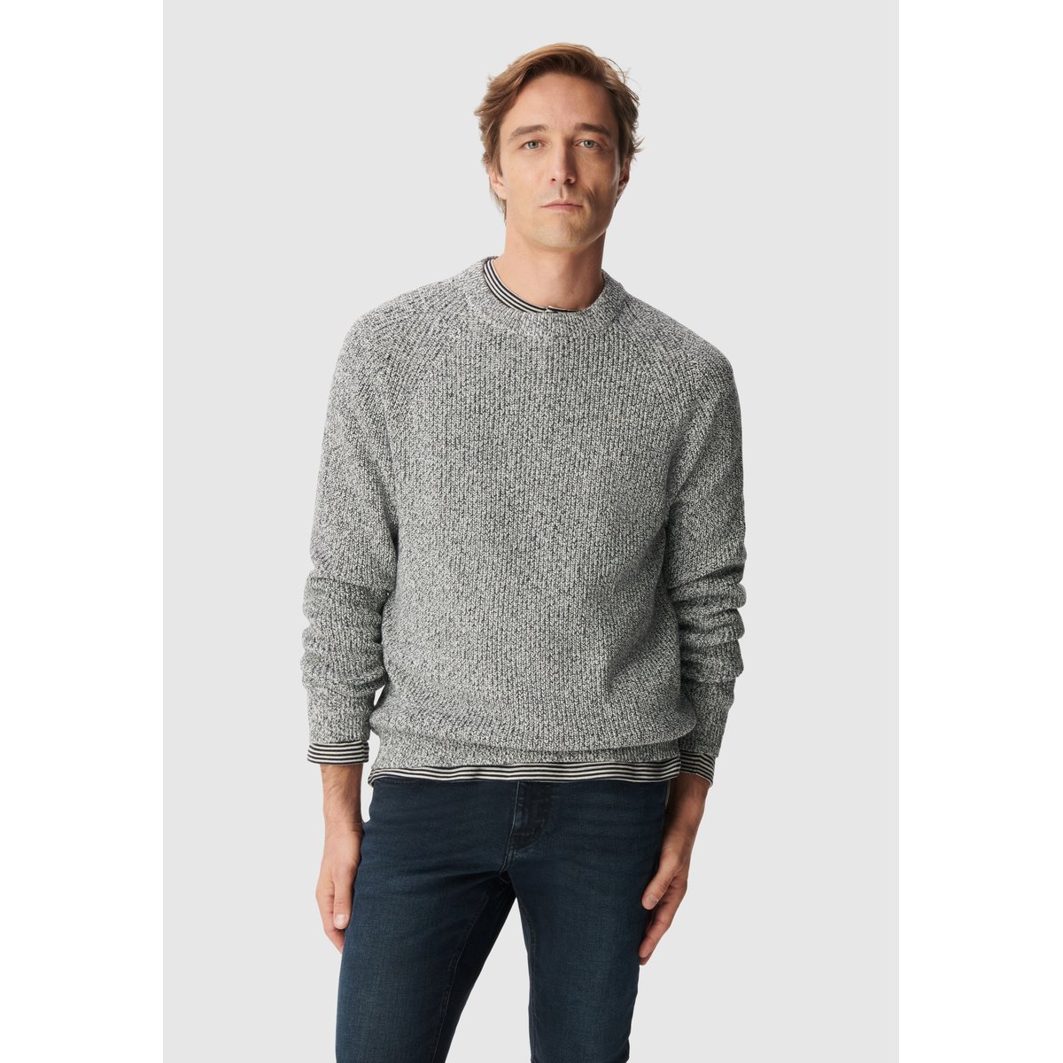 Pull col rond tricot mouliné gris souris, IKKS