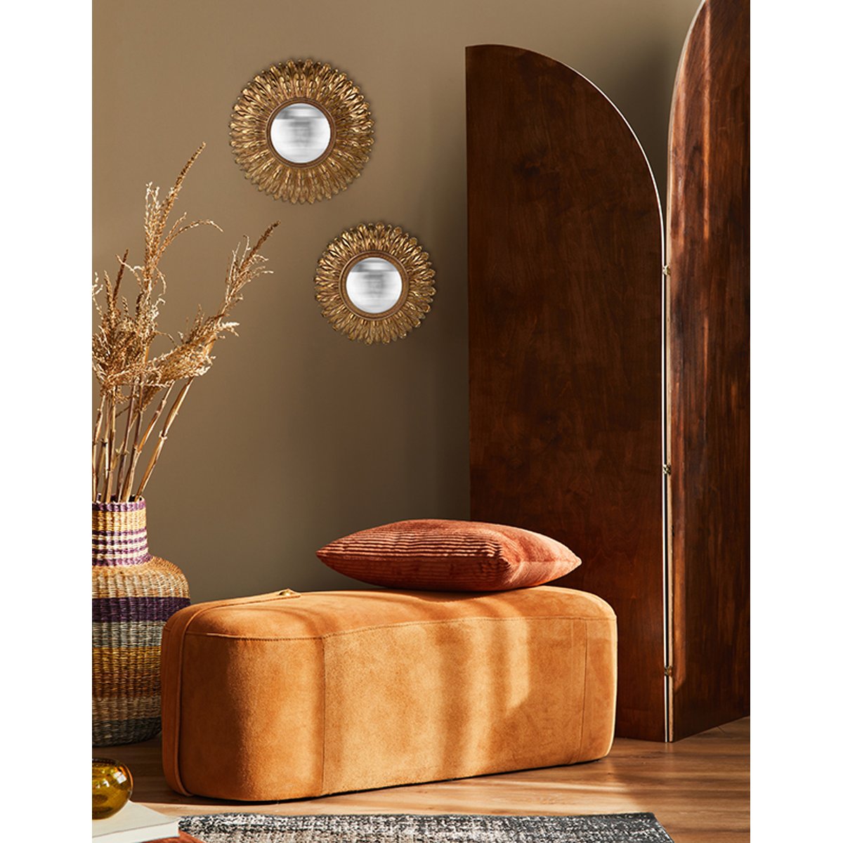 Miroir convexe plumes 35cm or, EMDE