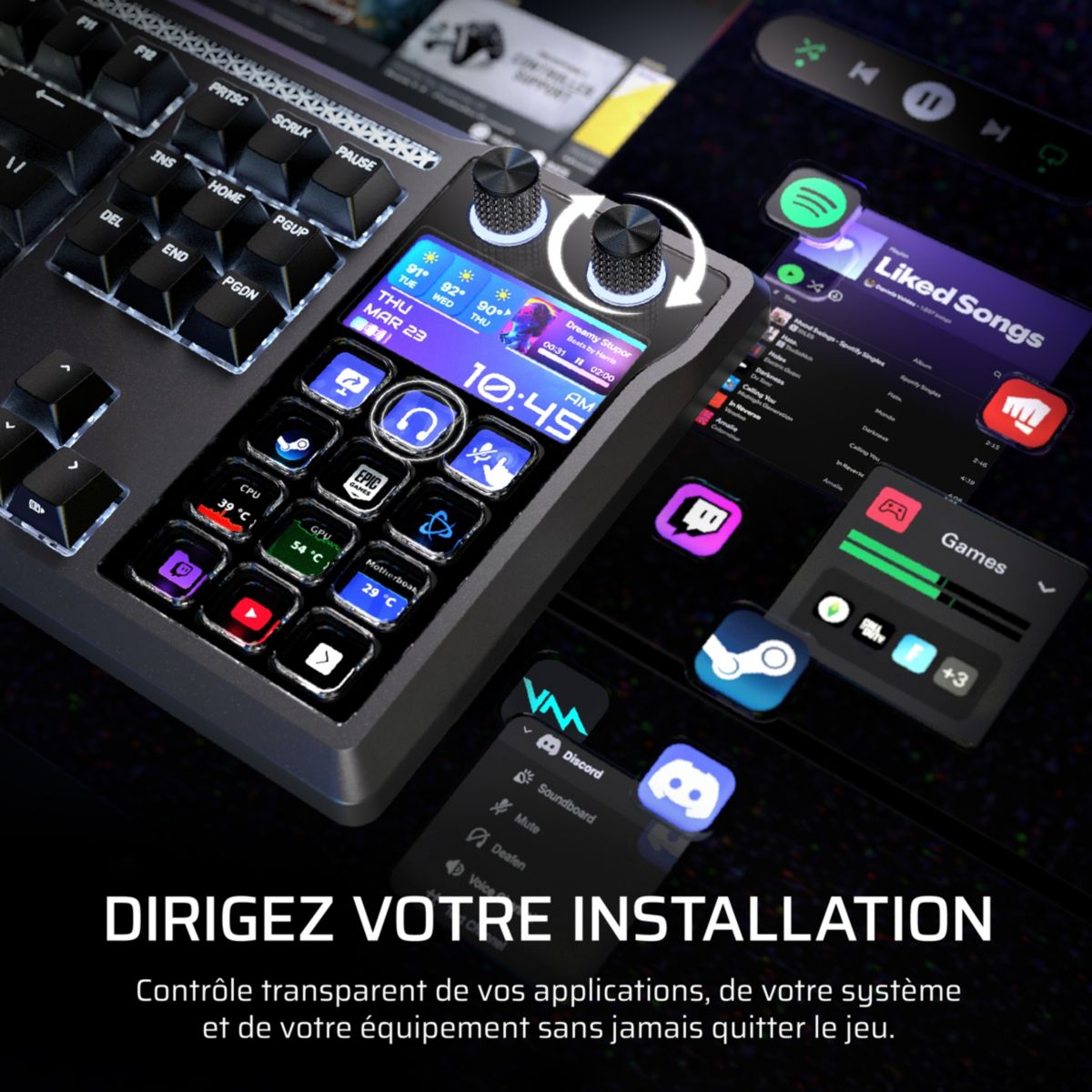 Clavier gamer GALLEON 100 SD intégré Stream Deck couleur unique, CORSAIR