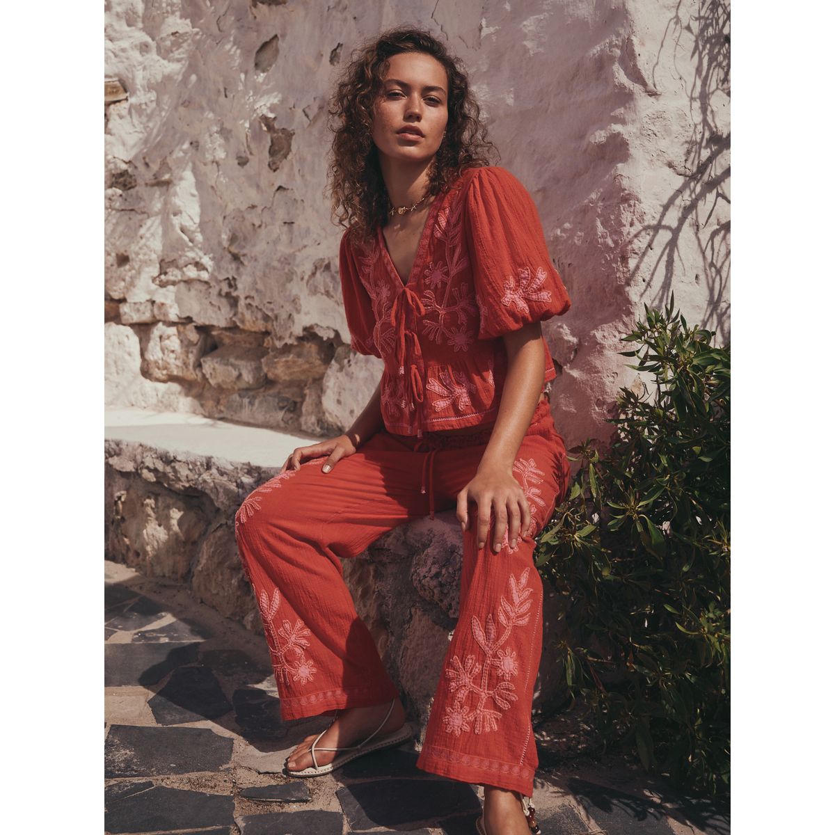Pantalon large rouge/rose, NEXT