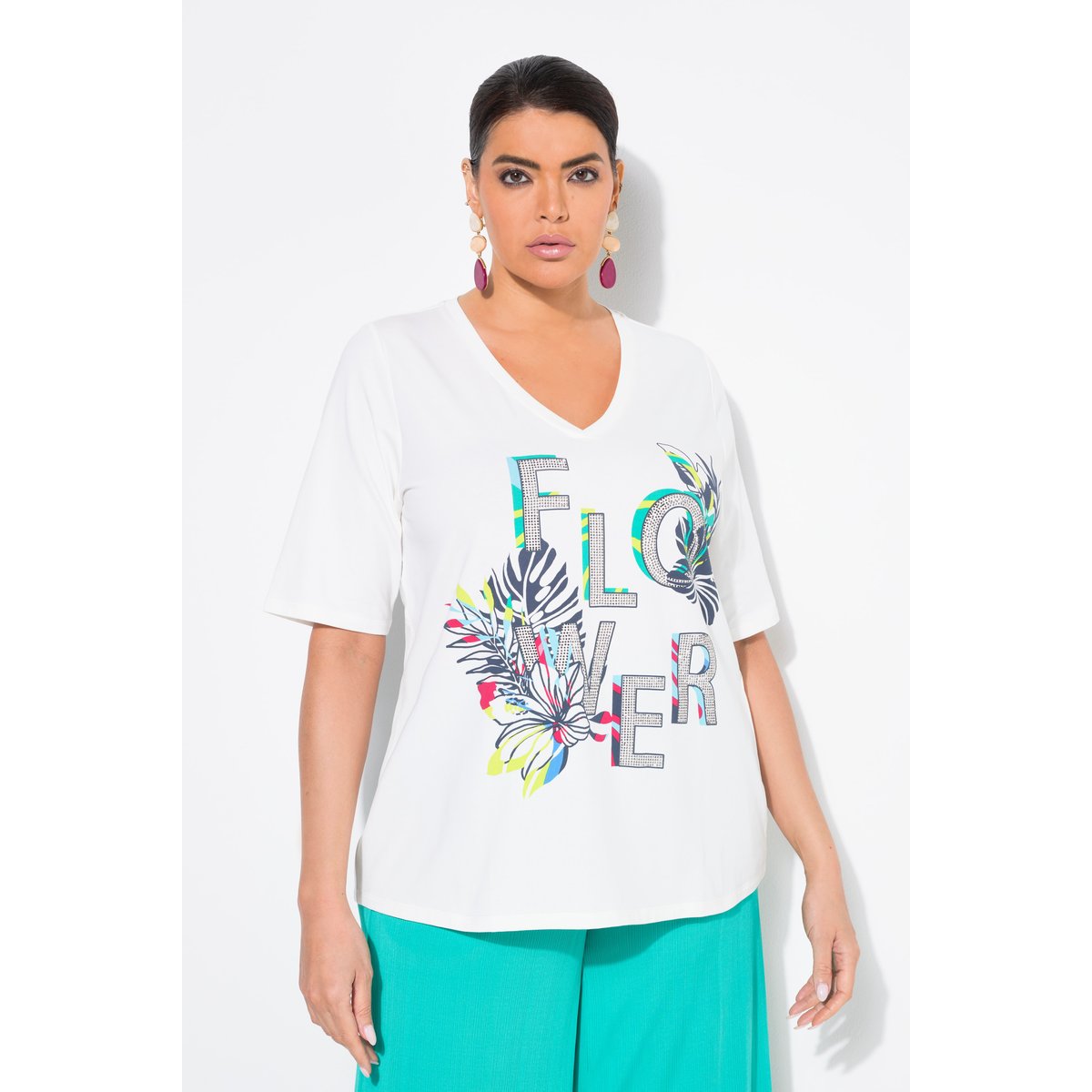 T-shirt oversize. Imprimé Flower. Décolleté blanc cassé, ULLA POPKEN