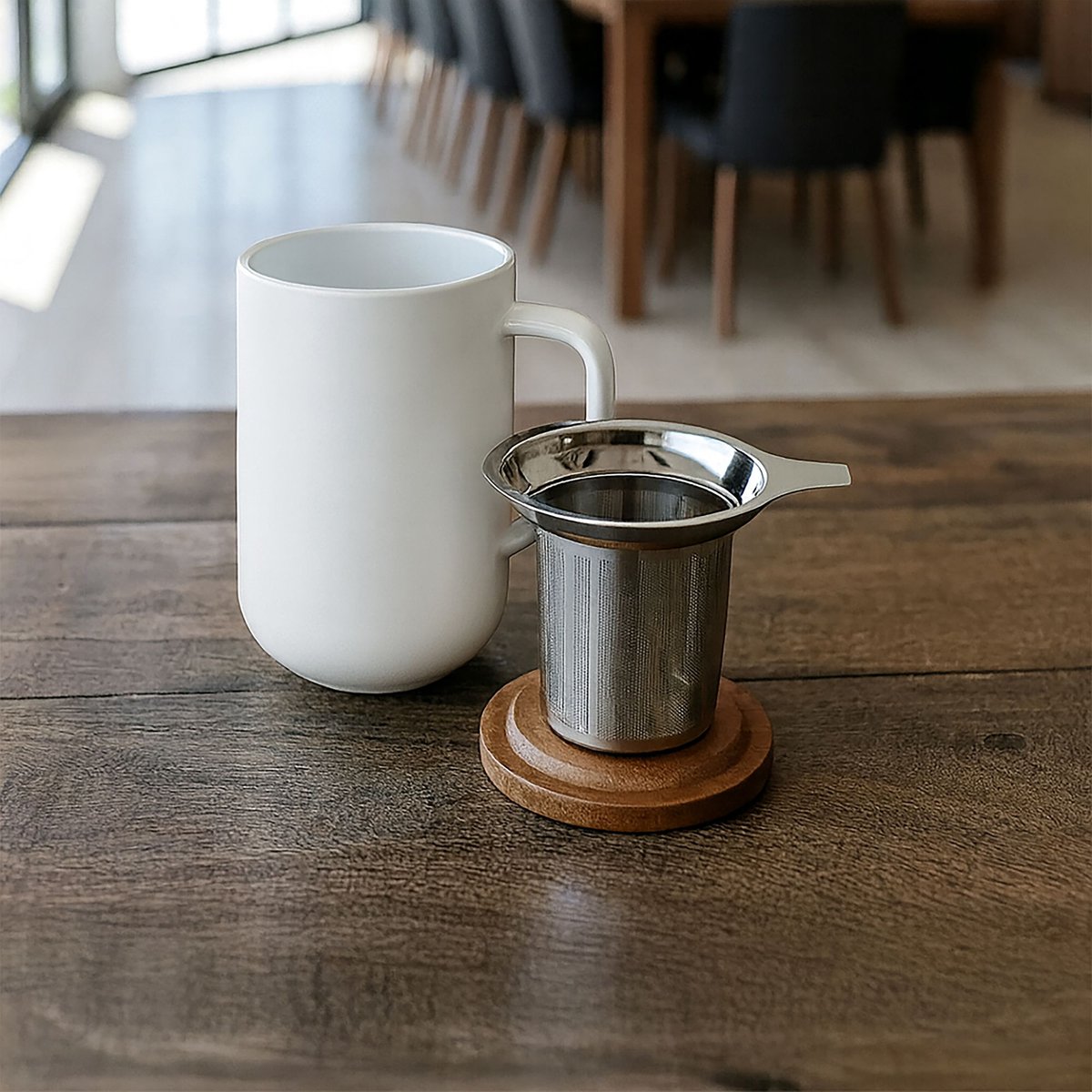 Tisanière en grès avec couvercle en bois d'acacia 475ml, JULIET blanc, OGO LIVING