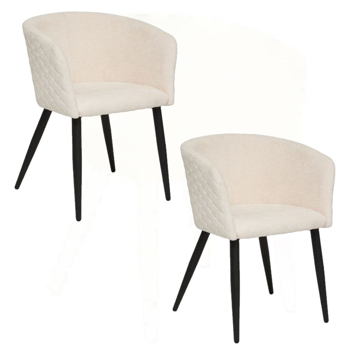 Lot de 2 fauteuils à diner en tissu chenille MARLO ivoire, TOILINUX