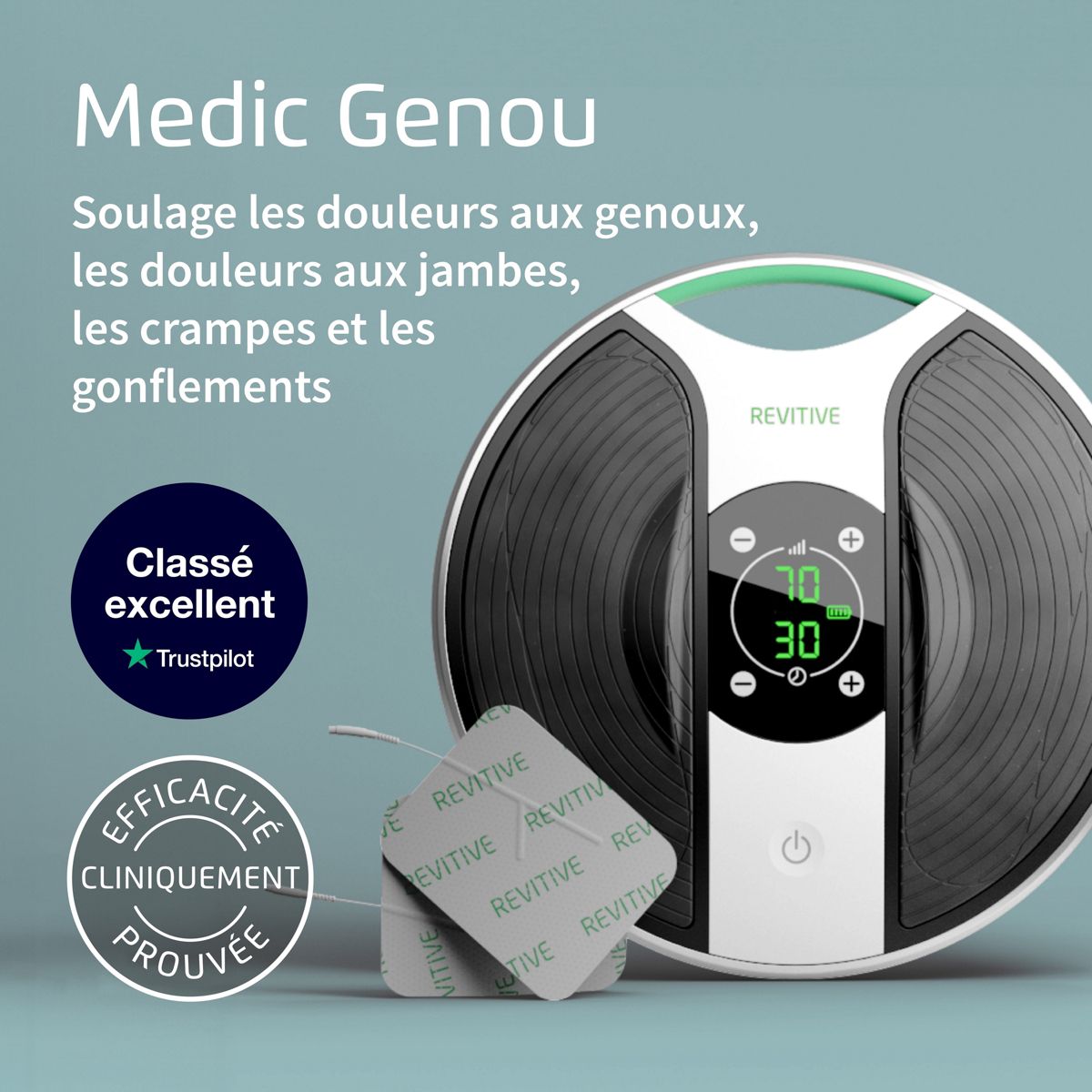 Stimulateur circulatoire Medic genou blanc + noir, REVITIVE