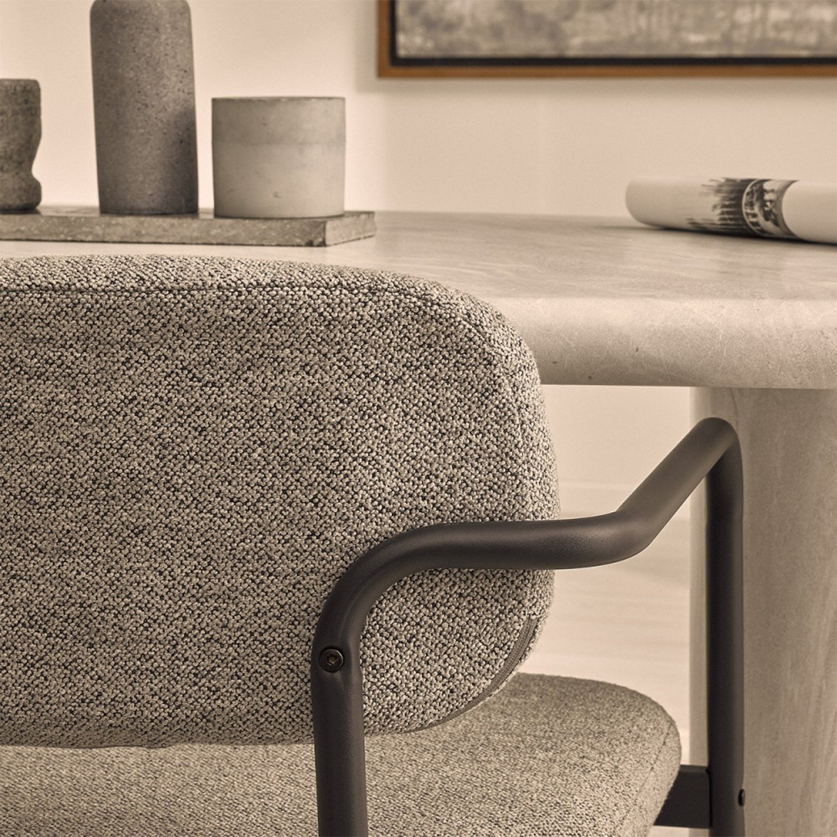 Lot de 2 fauteuils de table en tissu bouclette et métal- STUART gris, DRAWER