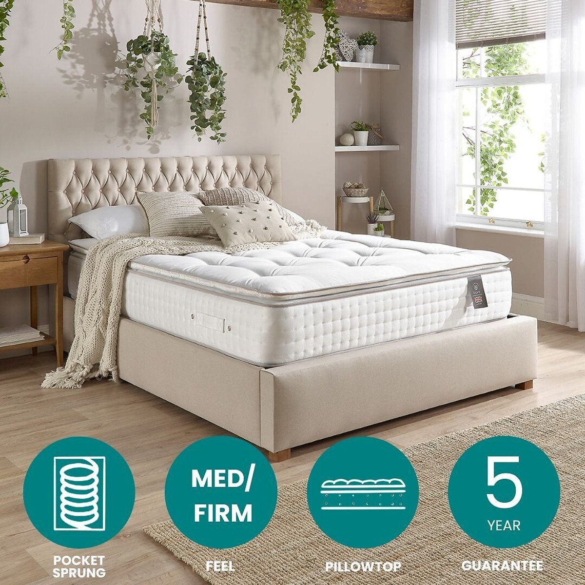 Aspire Luxury 5000 Pocket Natural Cashmere & Wool Pillowtop Mattress white, ASPIRE