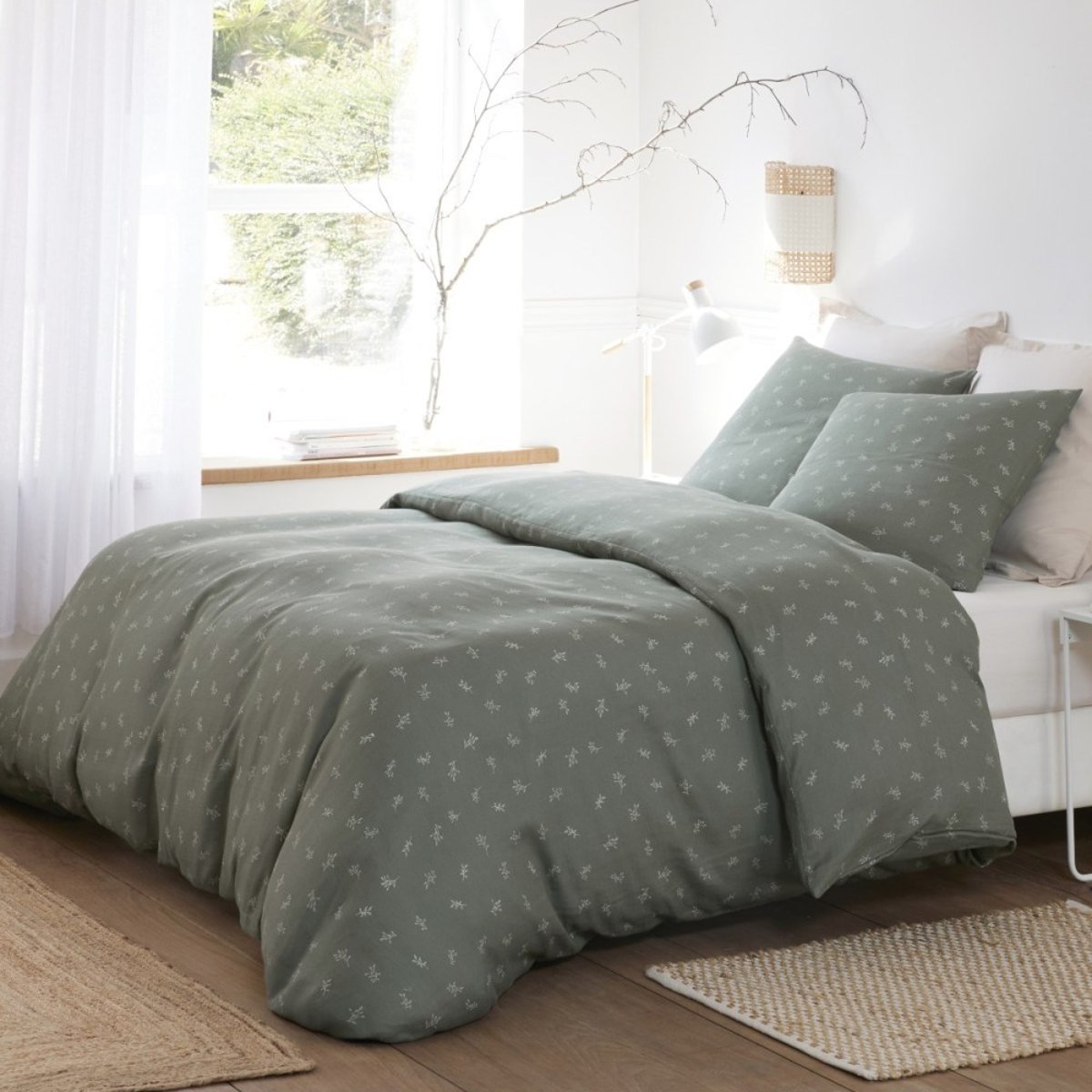 Housse De Couette 240x220 + 2 Taies D'oreiller Imprimées 100% Gaze De Coton vert, DECORATIE
