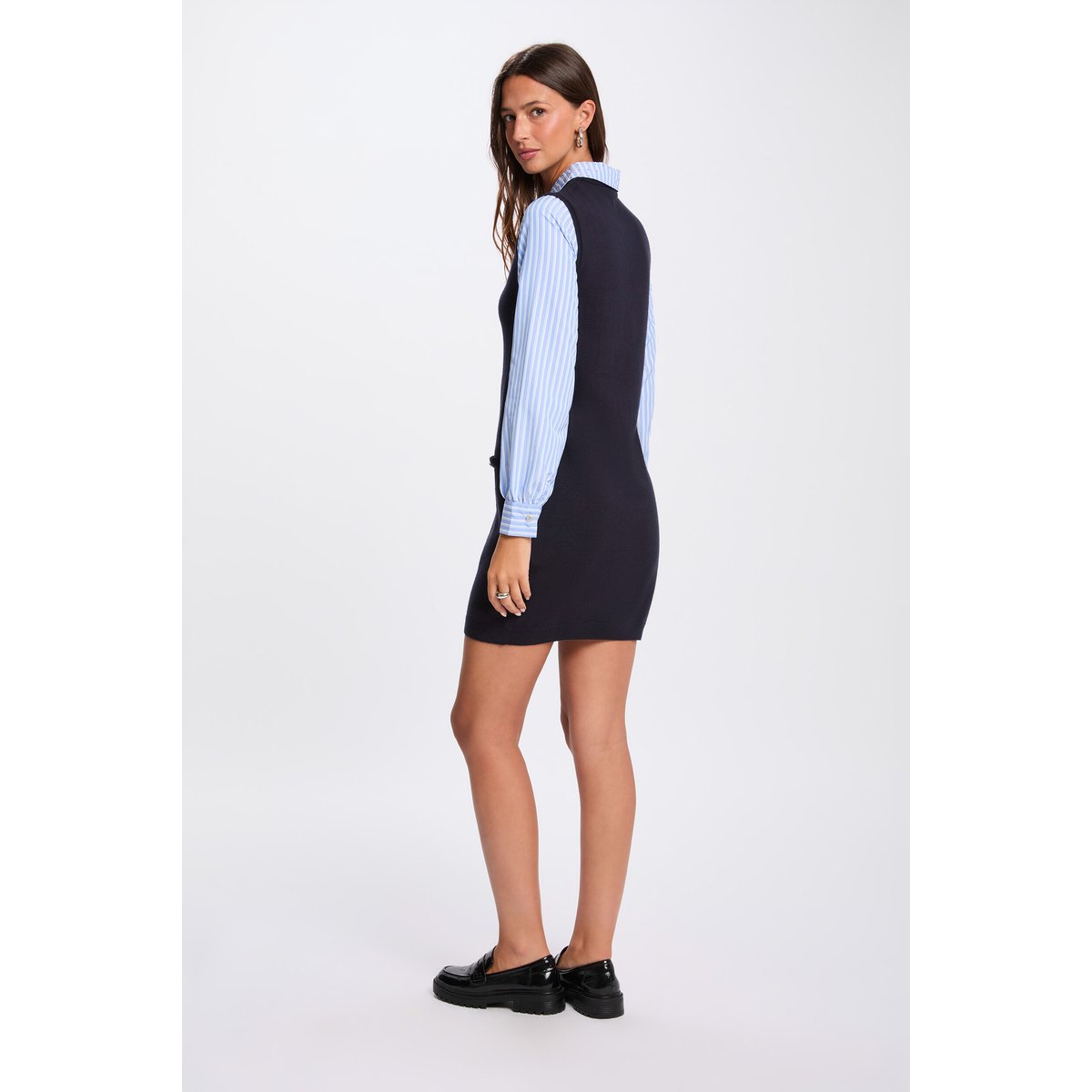 Robe courte cintrée bleu marine, MORGAN