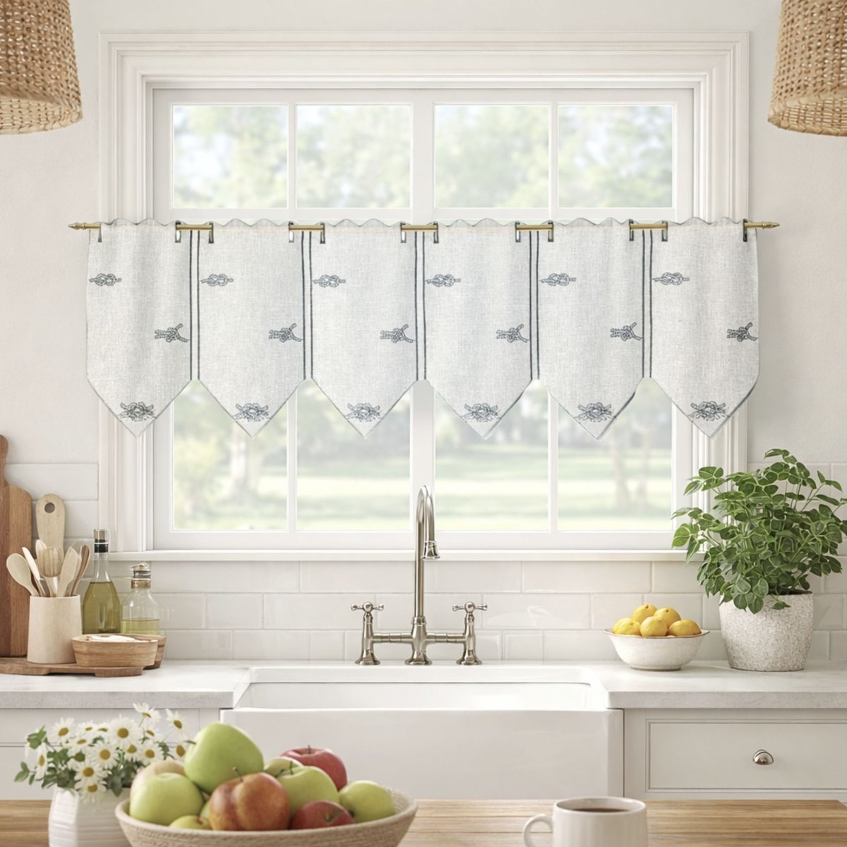 Brise-bise à motifs nœuds de marin blanc, HOME MAISON