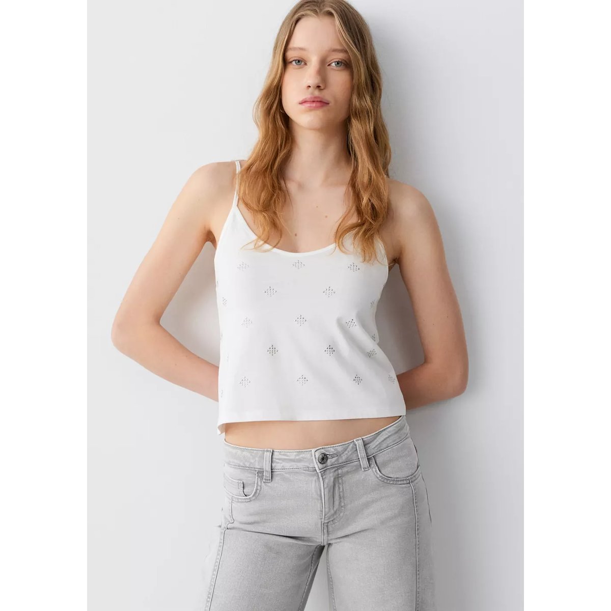 Jean low waist wide leg gris denim, MANGO TEEN