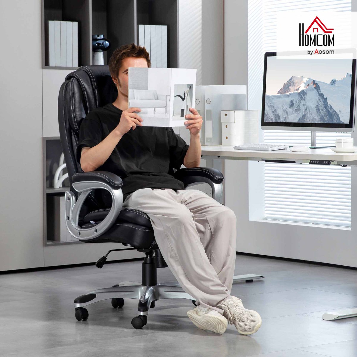 Chaise de bureau Revêtement synthétique Noir noir, HOMCOM