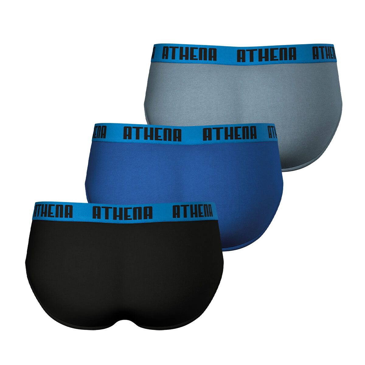Lot de 3 slips BASIC COLOR noir + bleu + gris, ATHENA